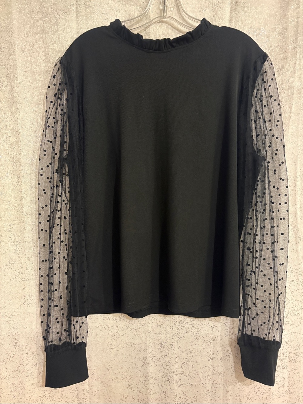Polka Dot Mesh Sleeve Black Women's Top